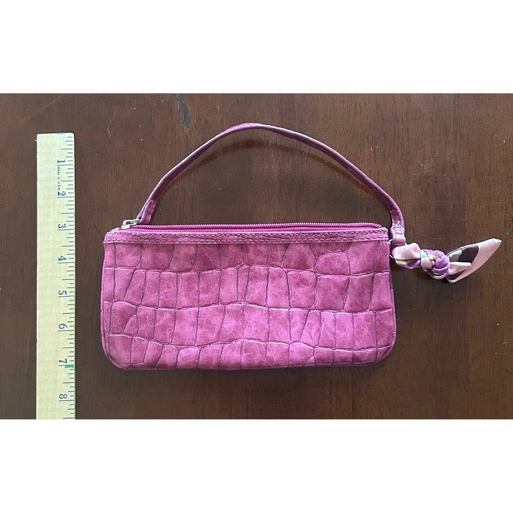 Liz Claiborne‎ Wristlet Faux Leather Crocodile Print Magenta Pink Y2K Barbiecore